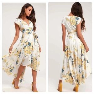 Lulus French Countryside White Yellow Floral Print High-Low Dress M New